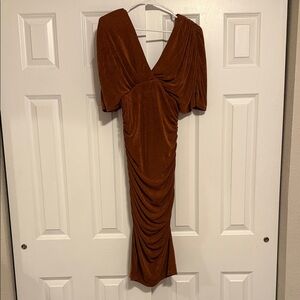 Elegant Brown Ruched Dress